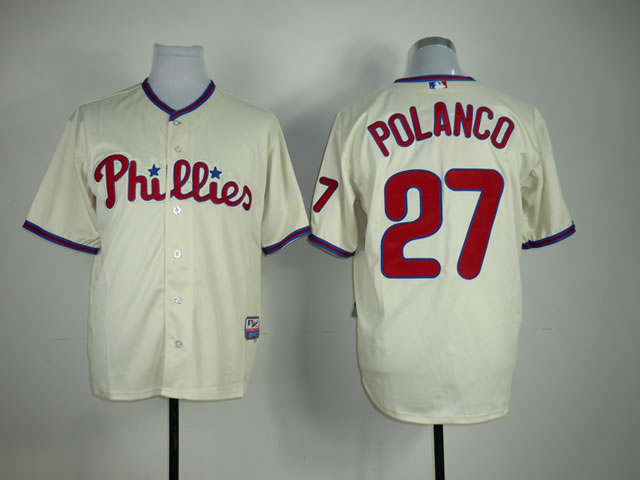 Men Philadelphia Phillies #27 Polanco Cream MLB Jerseys